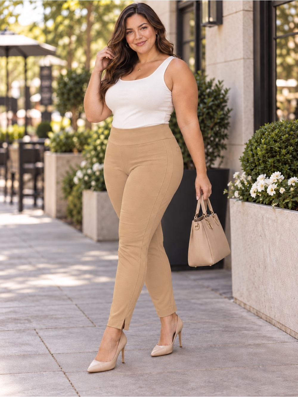 🆕 Dear Scarlett Magic Skinny Pants Khaki Plus Size NWT 28” Inseam - Picture 2 of 3